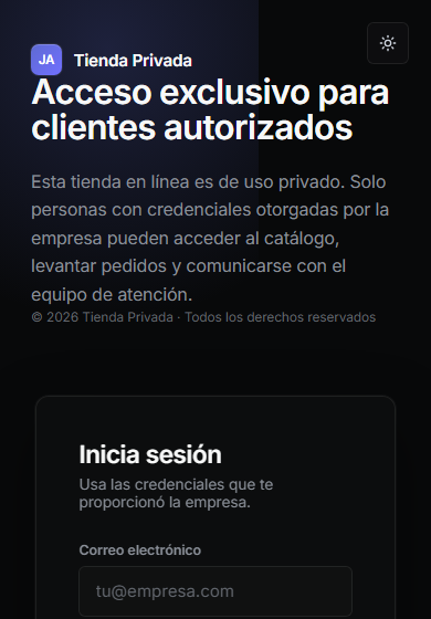 Pantalla de la demo de la tienda privada de mayoreo en un celular