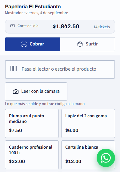 Pantalla de cobro de la papelería, funcionando en un celular